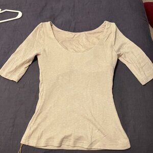 Essential Lyocell Cashmere Boatneck Elbow Length Sleeve Brami- Fog Color